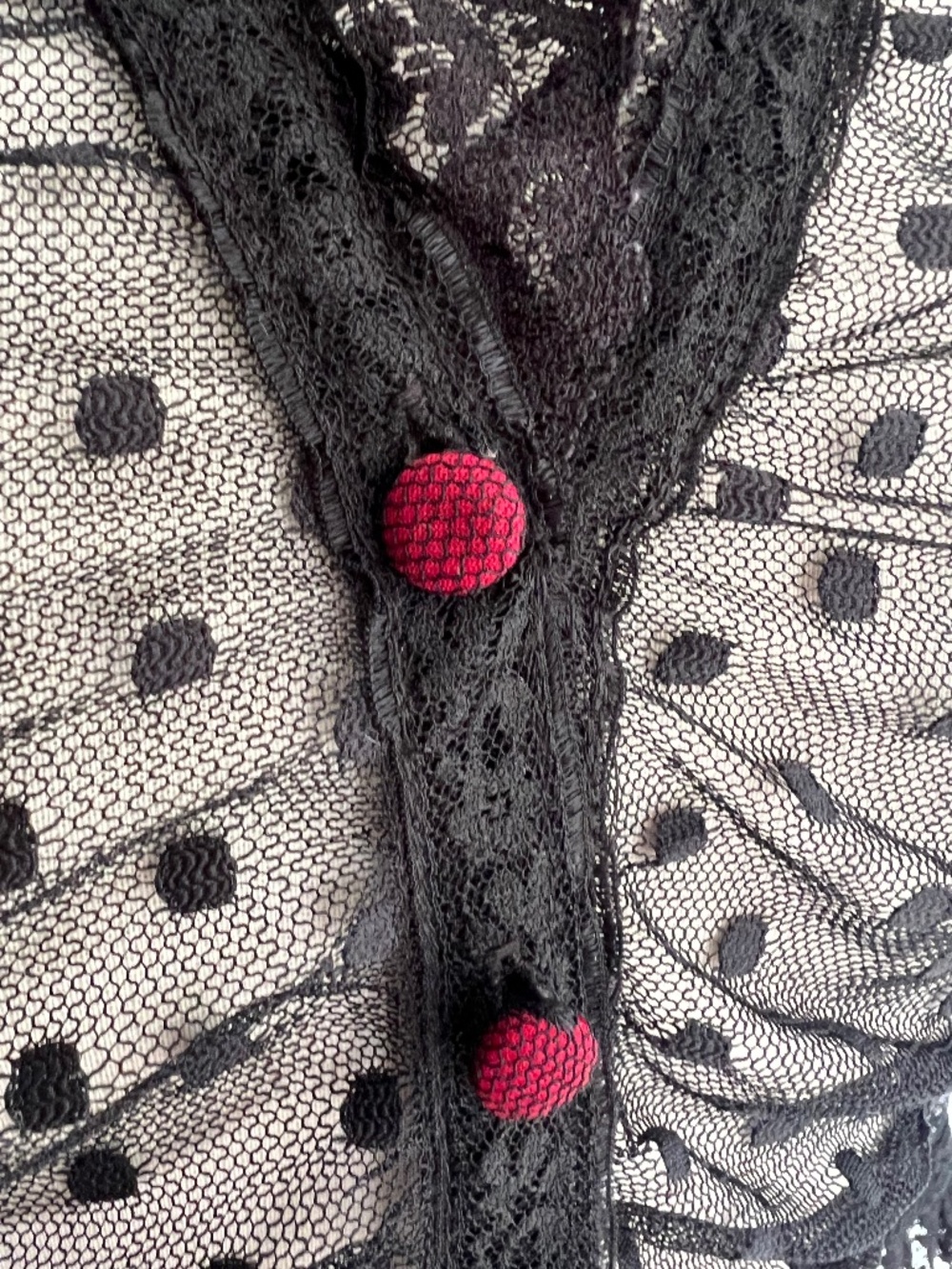 Vintage BETSEY JOHNSON Mesh/Lace Swiss Dot Button Up Blouse - 4* (XS) - Picture 3 of 13
